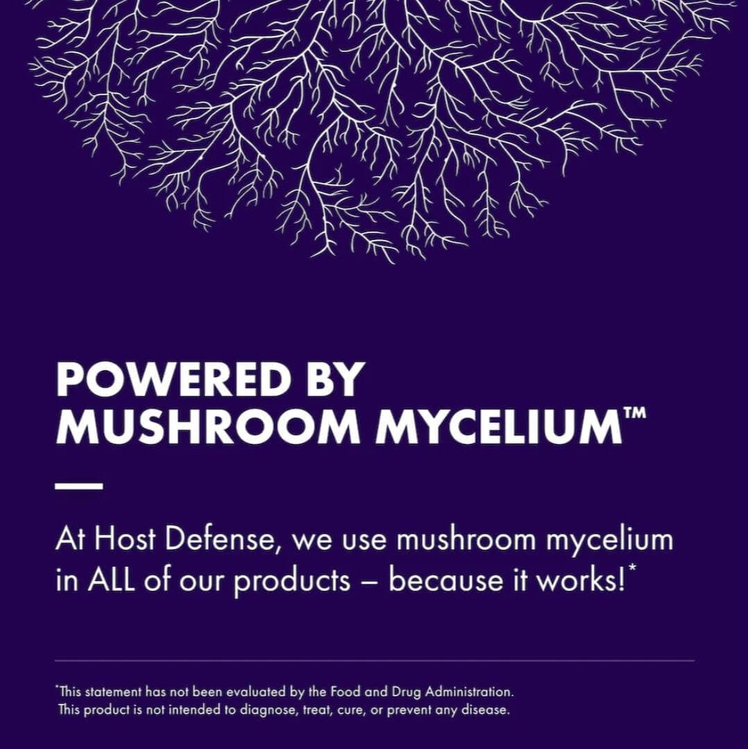 Graphic explaining that Host Defense Lion's Mane is powered by mushroom mycelium for optimal cognitive support
